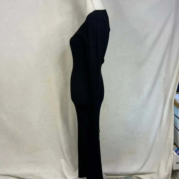 ASOS Design Women's Size 8 Black Ribbed Fitted Long Sleeve Maxi Dress - Picture 3 of 5